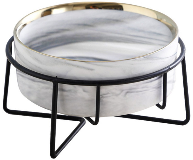 ANTIFLOW 반려동물 마블 세라믹 식기 강아지 고양이 밥그릇 모던 식기, 1개, 마블 그레이