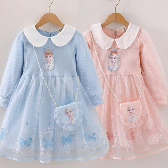 모아나리 최신상 긴팔 엘사 원피스 가방set 공주 원피스 드레스 생일 크리스마스 선물