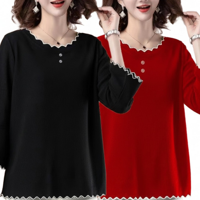 1+1 2장 여성 칠부 소매 티셔츠 루즈핏 캐주얼 엄마옷 봄여름 중년여성 라운드넥 심플티 상의 홈웨어