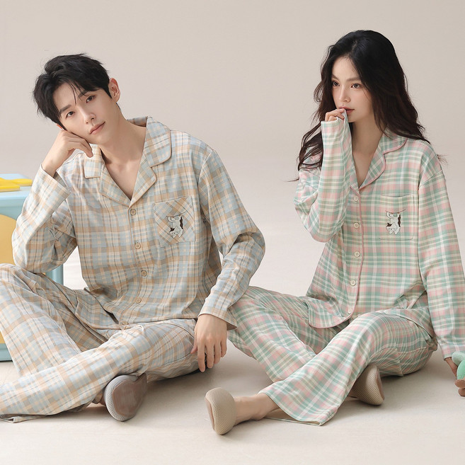 ANYOU 부드러운 순면 커플잠옷 귀여운 캐릭터 파자마 세트