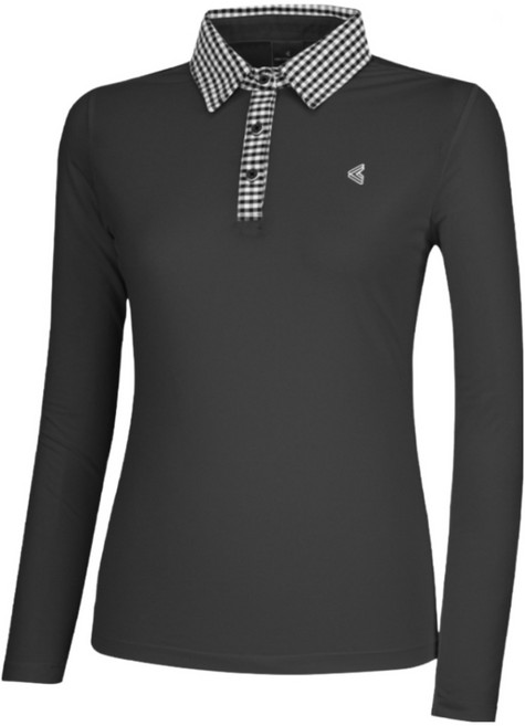 김영주 여성 봄 가을 골프웨어 체크 기능성 긴팔 에리 카라 티셔츠 스포츠 상의