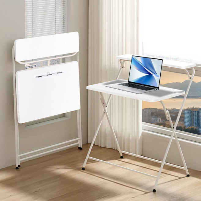 레퓰리 원터치 접이식 테이블 접이식 책상 컴퓨터 책상 빅사이즈 휴대용 공간절약 자취용 간이 책상, 화이트 라지 업그레이드