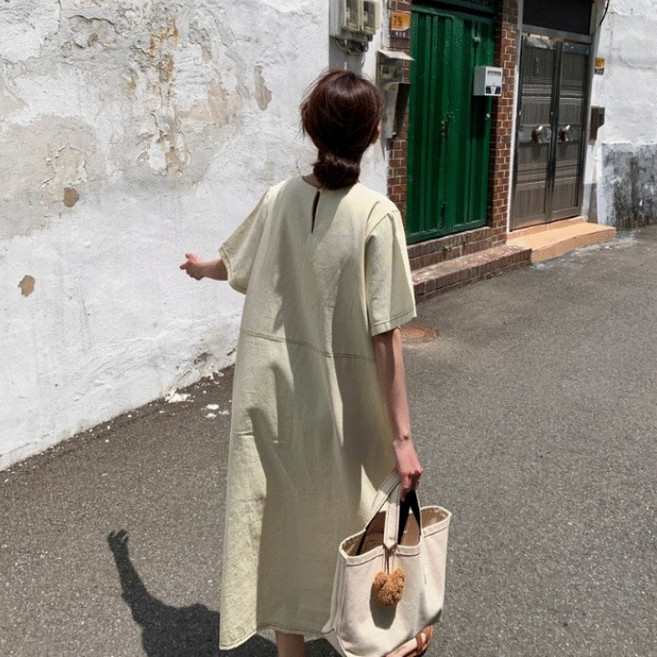 FIRSGIRL 여성 여름 루즈핏 린넨 롱원피스 데일리룩