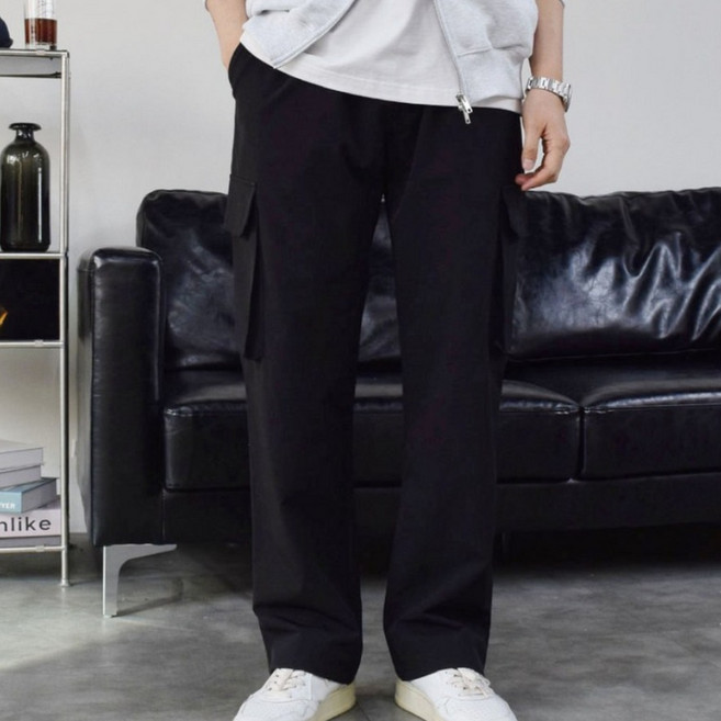 남자 M-3XL 빅사이즈 나일론 스판 와이드 카고 밴딩 팬츠