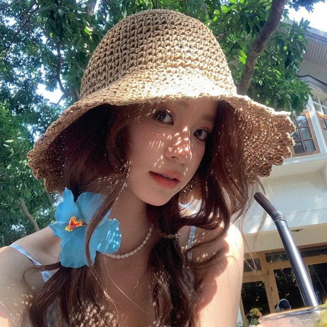 HALOPICK 여성용 여름 휴가 뒷트임 챙넓은 와이어 밀짚 썬캡모자