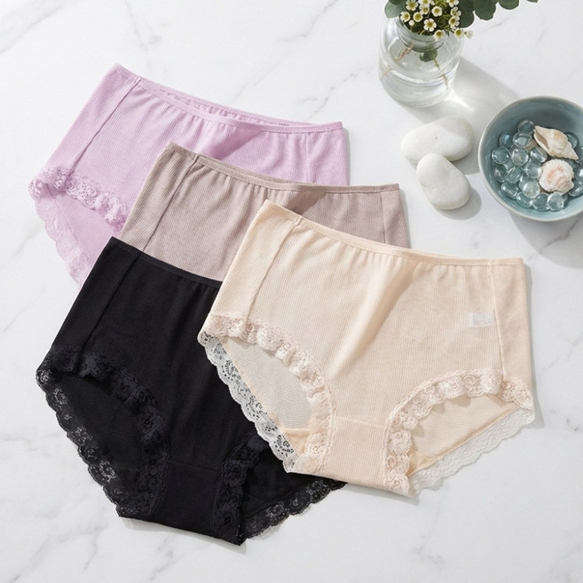 인견 레이스팬티 4장세트 빅사이즈 통기성 메쉬 사방스판 여름 여성속옷