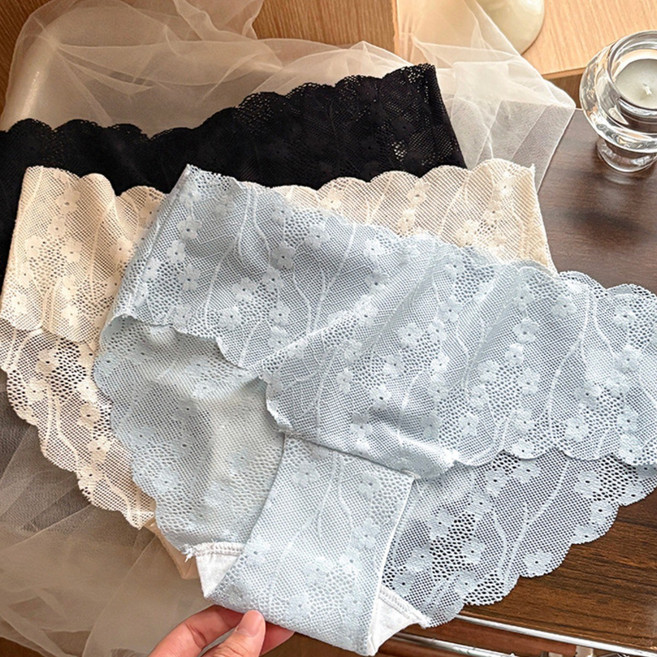 여성 심리스 노라인 레이스 팬티 4p