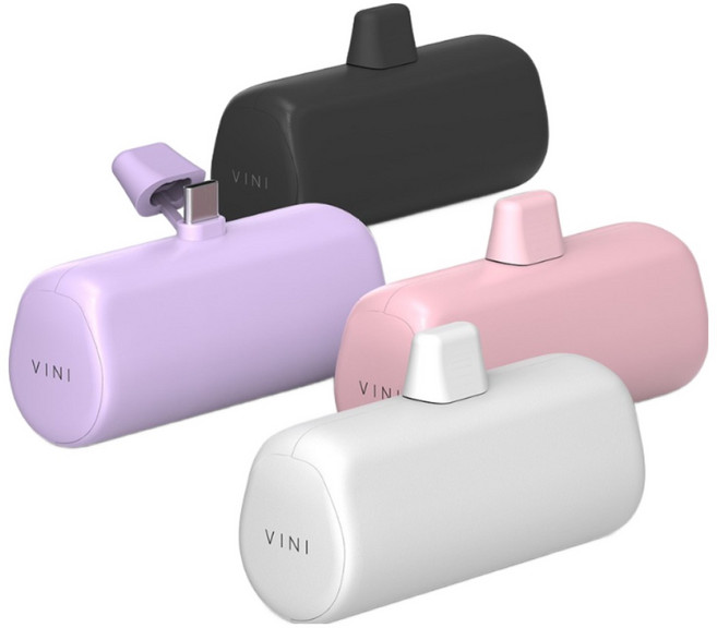 비니 도킹형 일체형 미니 보조배터리 5000mAh, 화이트, C타입 1개