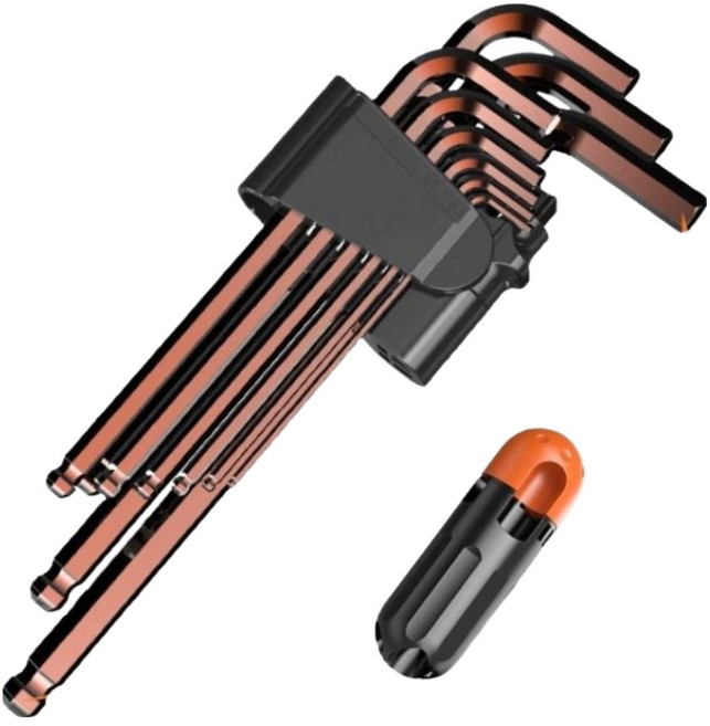 tinduo 다규격 고강도 S2 합금강 육각 볼렌치 육각렌치 보조 핸들 증정 9종 세트, Medium