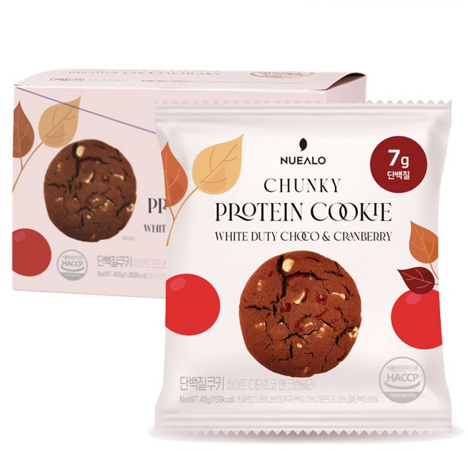 누알로 단백질 쿠키 화이트초코 앤 크랜베리 맛, 1개, 400g