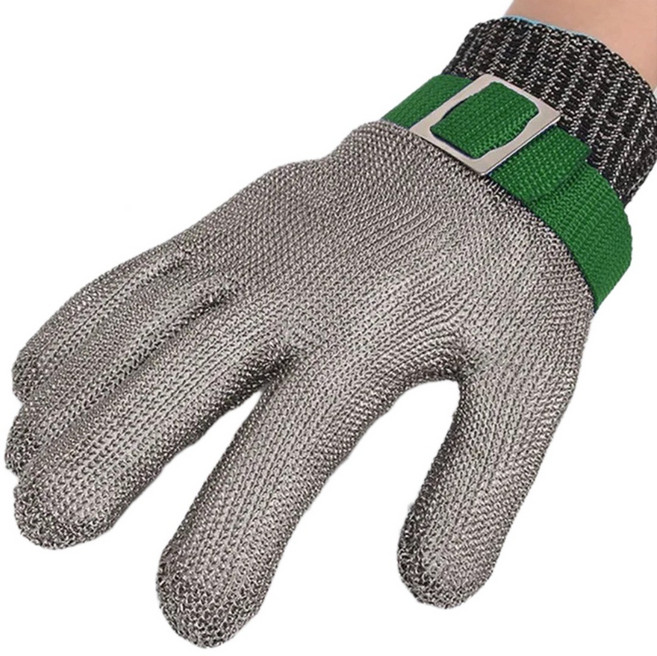 베임방지장갑 절단방지장갑 쇠사슬 쇠그물 육가공 부상방지 스텐레스 안전방검 철장갑 CUT 레벨 A, 손목띠녹색, 1개