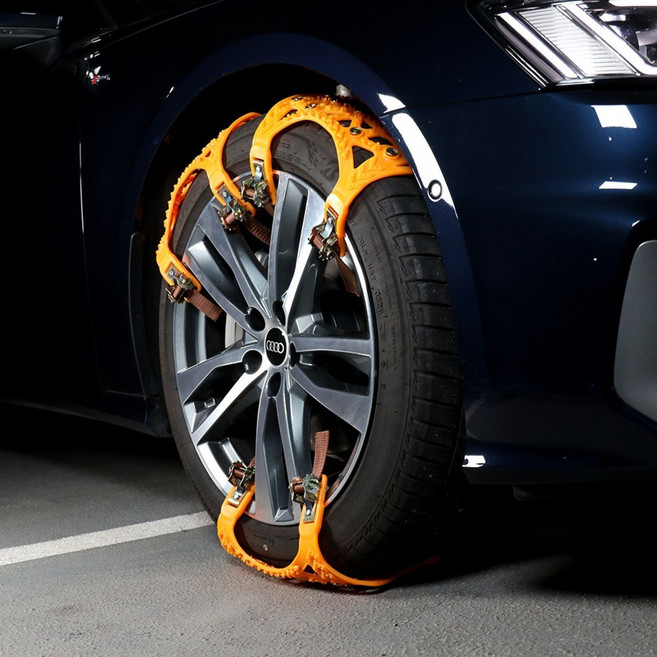 유투카 전차종 스노우체인 타이어 우레탄체인 자동차 체인 눈길 빙판길 미끄럼 방지 벨트형, 1세트, 오렌지 6Pcs