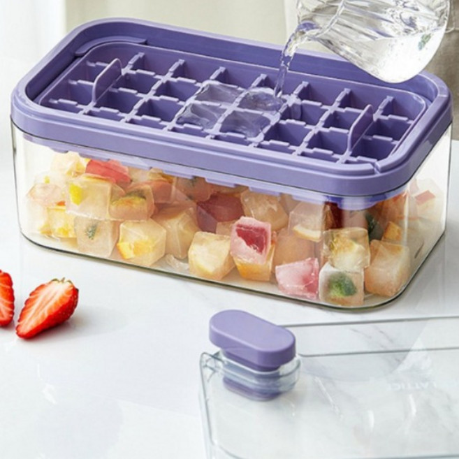 64구 원터치 얼음틀 얼음 아이스 트레이 2단 아이스큐브 몰드 메이커 스쿱포함, 퍼플, 1개