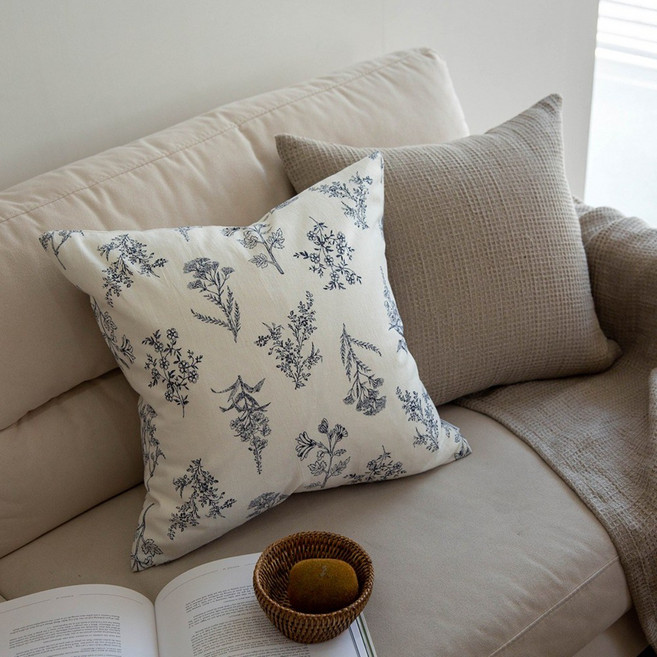 드로잉 플라워 린넨 쿠션 방석 커버 2color