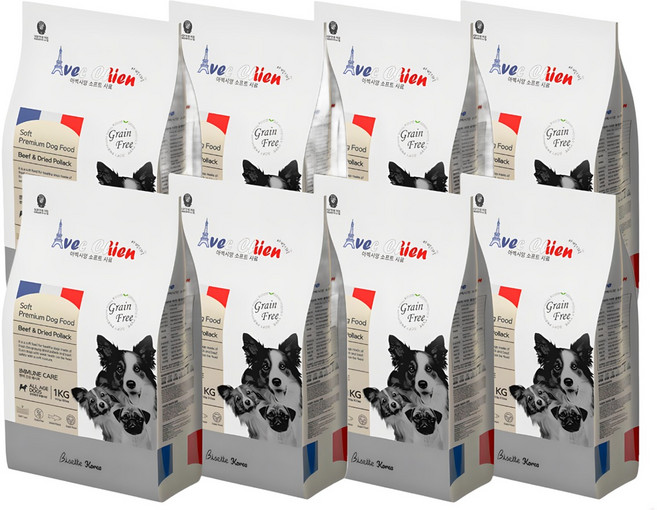 아벡시앙 전연령 강아지사료 / 노견 사료 관절 피부 눈물 알러지 그레인프리 반습식사료 8kg, 소, 1kg, 8개