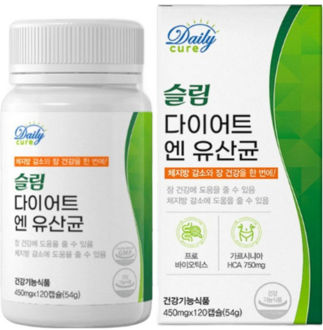 데일리큐어 다이어트 유산균 식약청인증 체지방 감소 프로바이오틱스, 2개, 120정