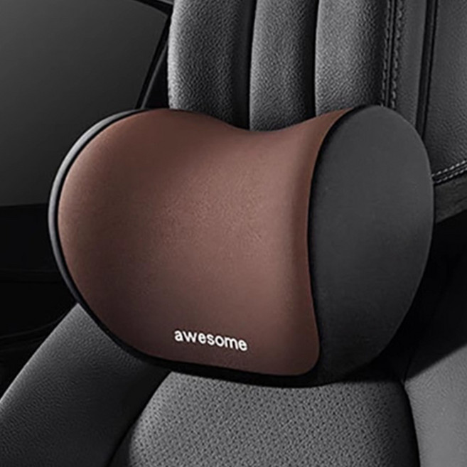 1+1 차량용 메모리폼 목쿠션 세트 차량 헤드레스트 쿠션 베개 자동차 목베개 여행용 목받침 목베게 2p 고급형, R99935K, 2개, 브라운