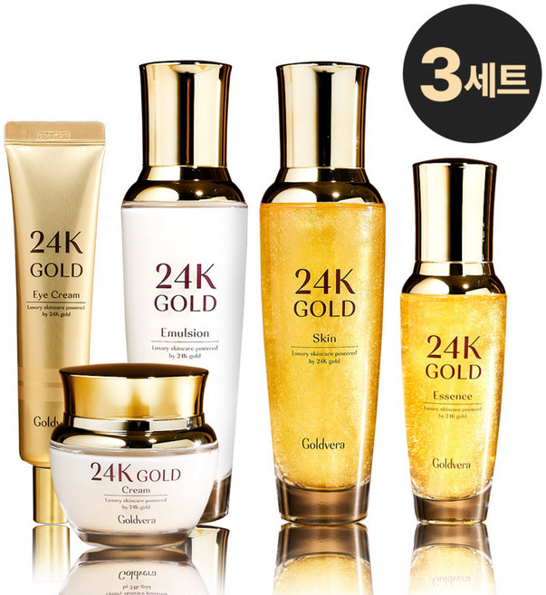 골드베라 24K골드 스킨케어 화장품 5종세트 기초화장품 주름미백 탄력보습, 3세트