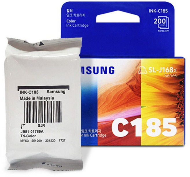+당일출고+삼성 정품 번들(박스만없는 새상품) INK-C185 칼라 잉크 1개 호환 프린터 SL-J1680 1683 1685 J1780W 1785W