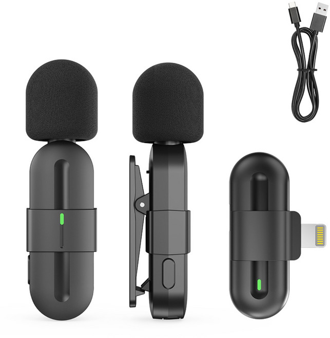 NICESUN 미니 무선 핀마이크 영상 촬영용 아이폰/안드로이드/태블릿 Vlog/유튜브/방송용 마이크 T16, 블랙, T16-lighting*2