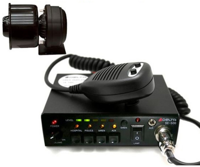 [DELTA] 국산 앰프+스피커+혼+주먹마이크 SE-500/ 경찰 응급 병원 랙카차 사이렌/ 스마트폰 PC와 연결 가능, 앰프24V+75W스피커+혼