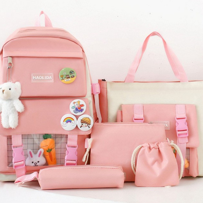 담다 새학기 가방 7종 풀세트 백팩+보조가방+파우치+미니크로스백+필통+키링인형+뱃지