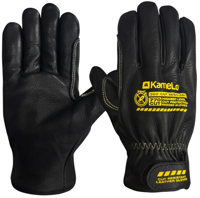 카멜로 컷 작업 용접 가죽 그라인더 베임방지 장갑 770-CUT, 블랙, 1세트