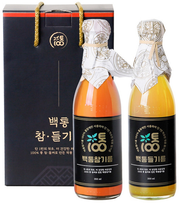 산지로드 백통참기름+들기름 명절선물세트, 350ml, 2개