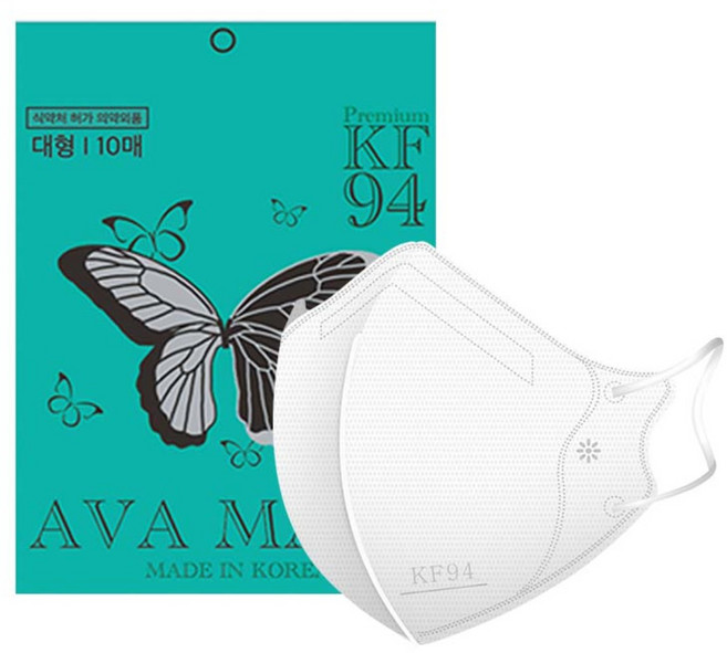 AVA 아바 KF94 새부리형 마스크 대형 100매 홈쇼핑방송 베스트상품, 화이트, 10개, 10개입