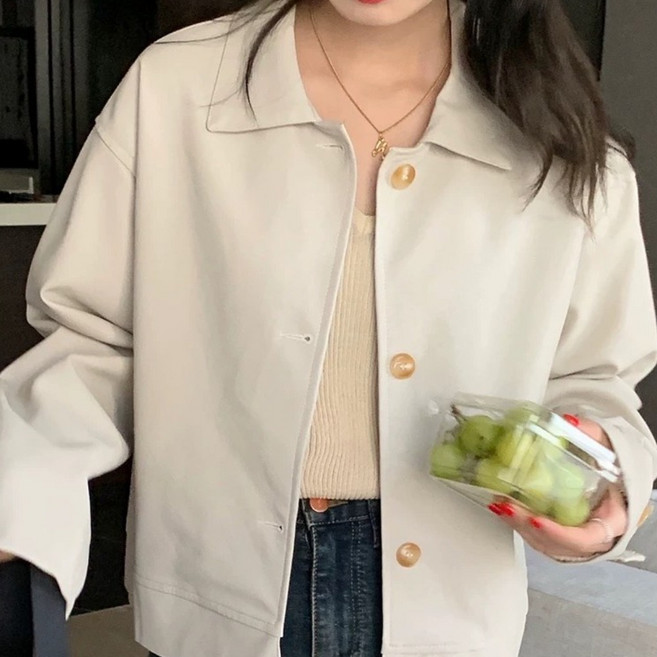 쩐쿠 여성 데일리 와이드 가죽 자켓 K0258