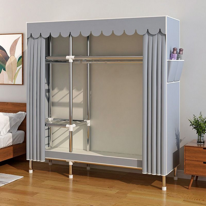조립식 옷장 간이옷장 비키니옷장 커버옷장 행거옷장 스틸 프레임, 회색