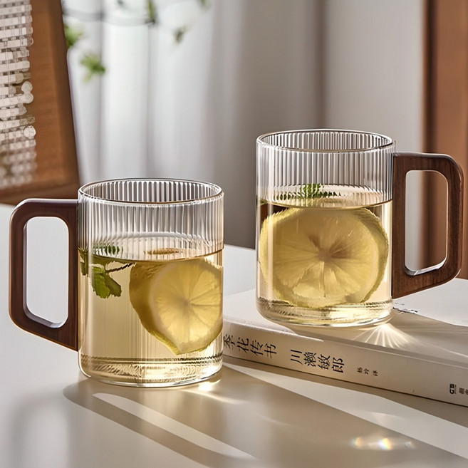 북대사글라스 홈카페 내열유리 우드 머그컵, 2개, 300ml