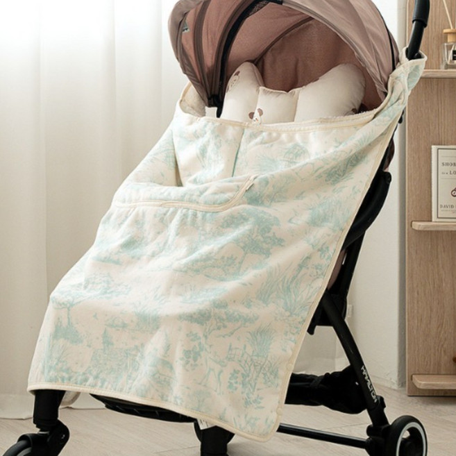마롤로뜨 뜨왈드주이 극세사 아기띠워머 블랭킷 후드 유모차담요, 민트 뜨왈_극세사 아기띠 워머