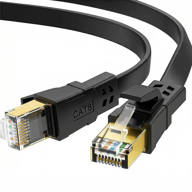 Oricean CAT8 평면 케이블 40Gbps 고속 전송 게이밍급 순동선심, 10m, 1개, 검정