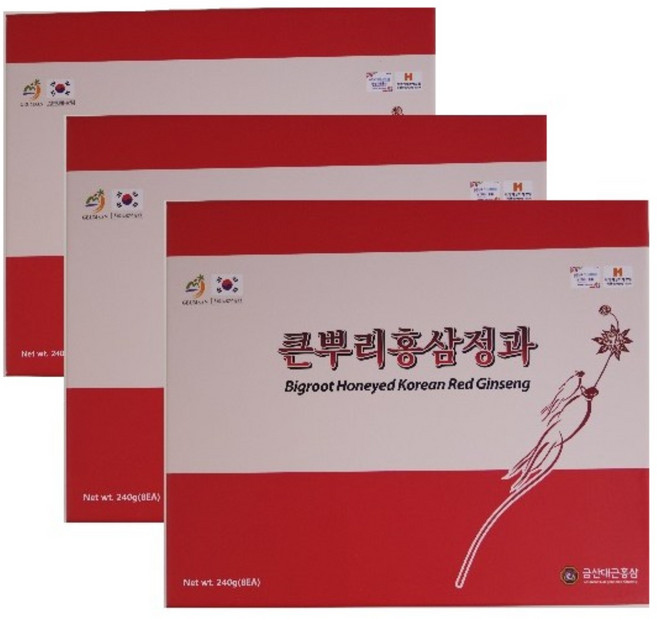 금산에서 만든 홍삼간식 큰뿌리홍삼정과 240g *3박스 몸에 좋고 맛도 좋은 홍삼선물 결혼 답례품