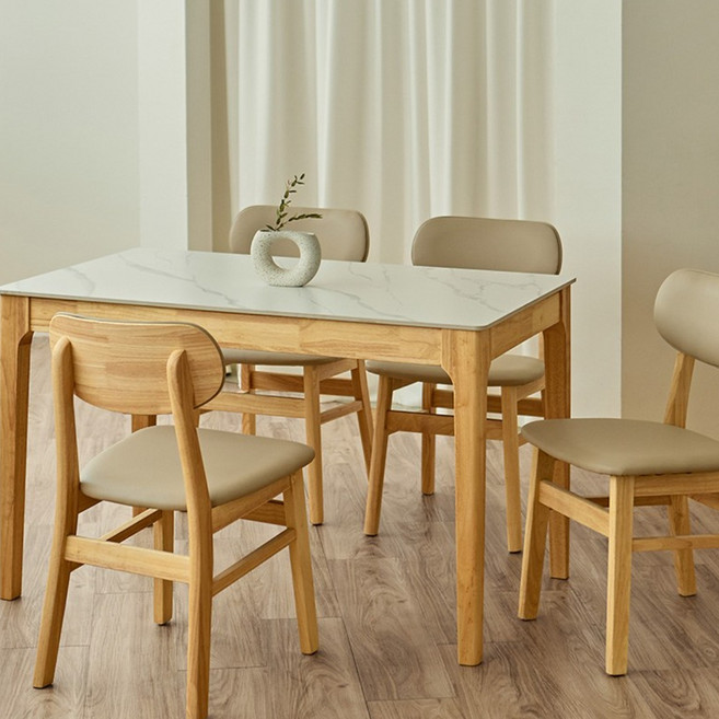 동서가구 캐빈SF 1200 4인 포세린 세라믹 원목 식탁세트 (의자4) DF645597, 가죽의자[신디], 마블화이트