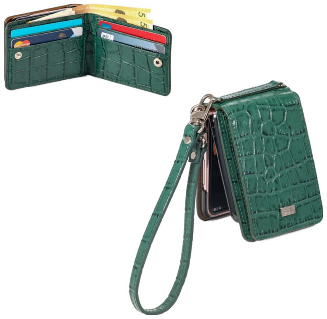 본아띠 METIS 천연소가죽 크로커다일 악어 지갑 갤럭시 Z플립4 케이스