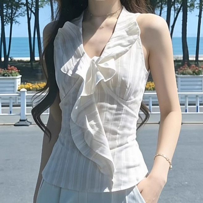 해피유통 복고풍 디자인 스타일 민소매 고급 탑