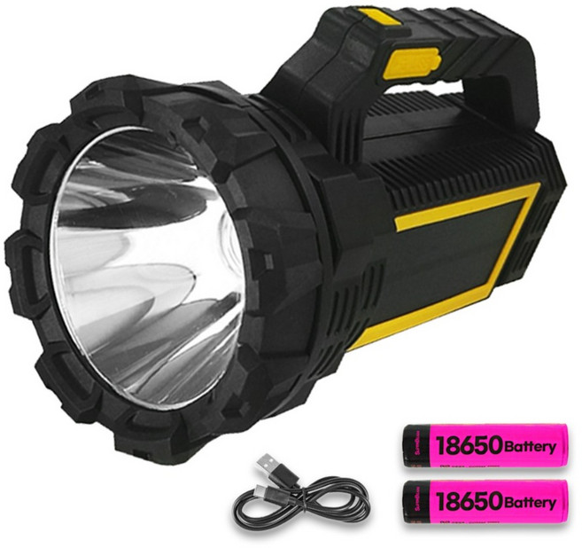 태양광충전 5200mAh 대용량 손잡이 LED 충전식 써치라이트 손전등 낚시 랜턴, 1개, 블랙