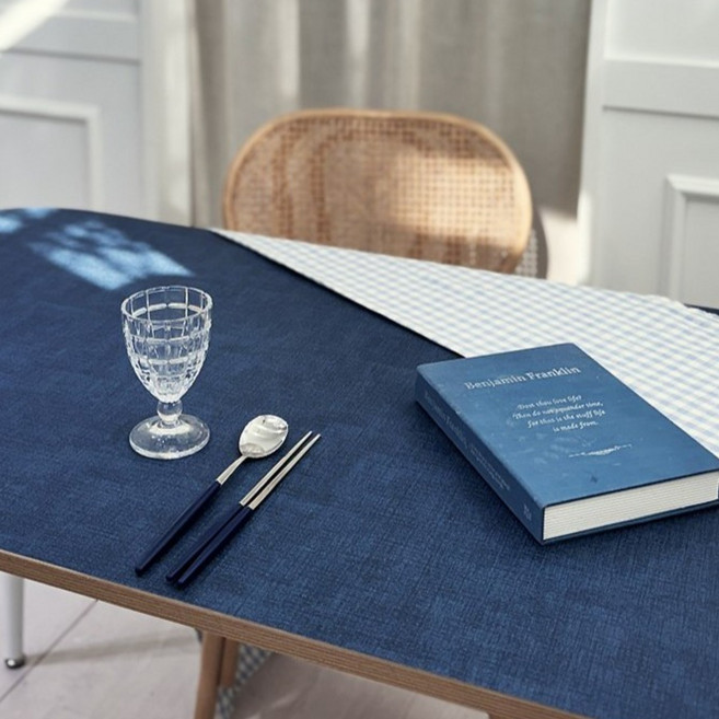 휴일애 맞춤제작 식탁 테이블 매트 북유럽풍 가죽 양면 린넨 17Color 식탁 유리대용 식탁보, AL-05(네이비/그레이), 70cm/120cm, 1개