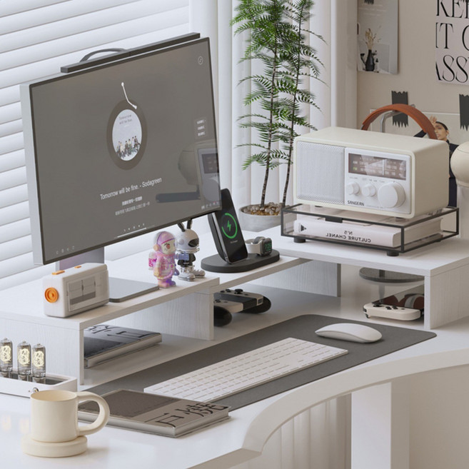 듀얼모니터 화이트 3단 각도 회전 받침대, 흰색