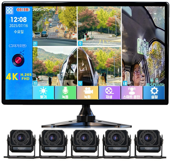 WINANON 10.1인치 5채널 터치 화물차 블랙박스 4K 고화질 AI 생체인식 시스템 1080P 12V와24V 대형차 중장비 풀세트, 사은품 9종 세트, 128GB, 사각 카메라 5개+4K고화질+BSD