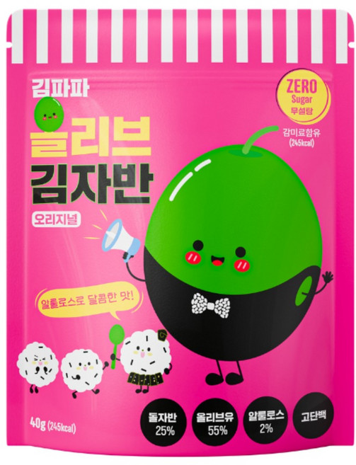 김파파 제로슈거 무설탕 김자반 4봉 알룰로스 저염 다이어트 식단 스페인산 올리브유, 5개, 40g