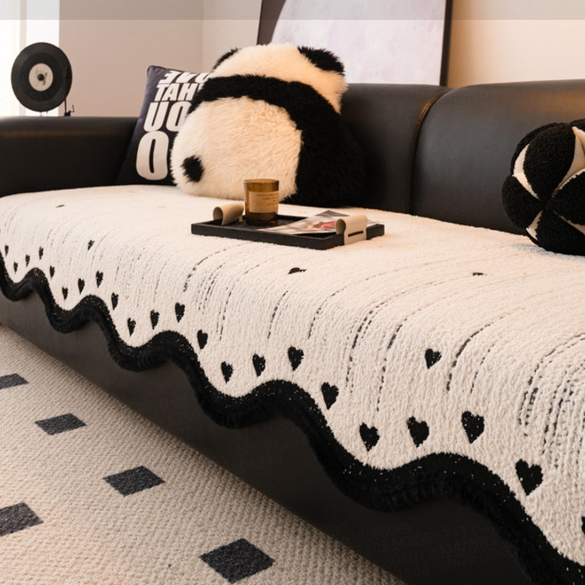 화이트 소파 패드 사계절 소파 패드 3인용 4인용 겨울용 두꺼운 타입 하트 무늬 초극세사