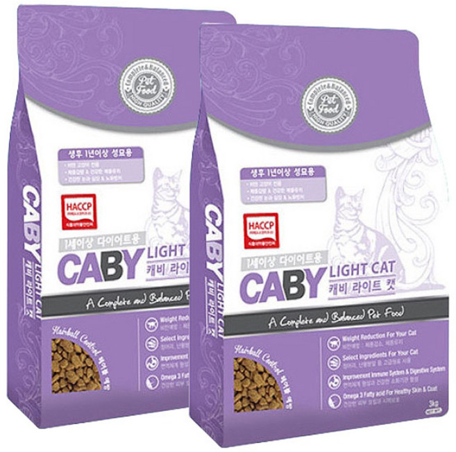 인터펫코리아 캐비 라이트 캣 1세이상 다이어트용 고양이사료 3kg, 2개