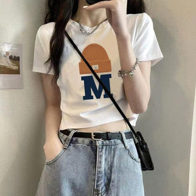 小蘭優購印花T恤 高腰修身露臍短版上衣