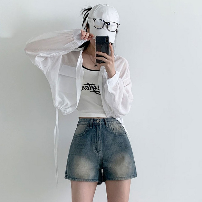 부기샵 여성 데님 숏팬츠 포히 캣워싱 청반바지