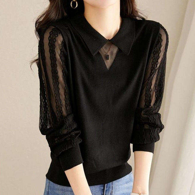 베루라 소매시스루포인브블라우스 카라밑단시보리블라우스 라누바블라우스