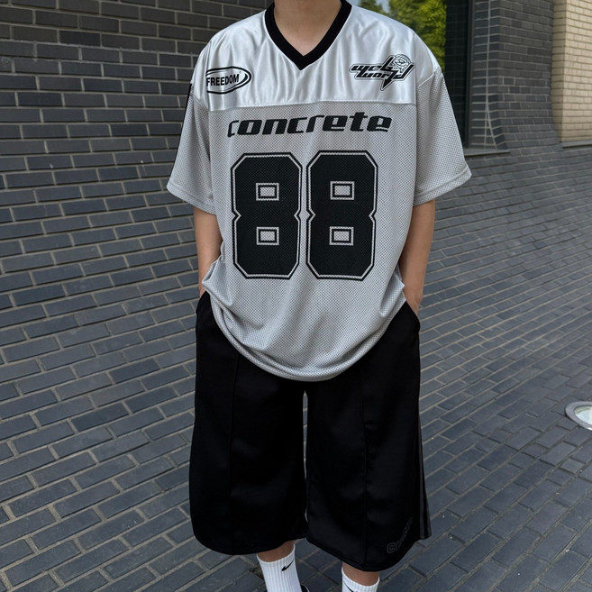 르위 블록코어 페스티벌 오버핏 메쉬 럭비 반팔 유니폼 남녀공용