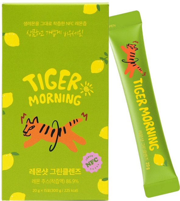 유기농 레몬즙 타이거모닝 레몬샷 그린클렌즈, 20g, 15개